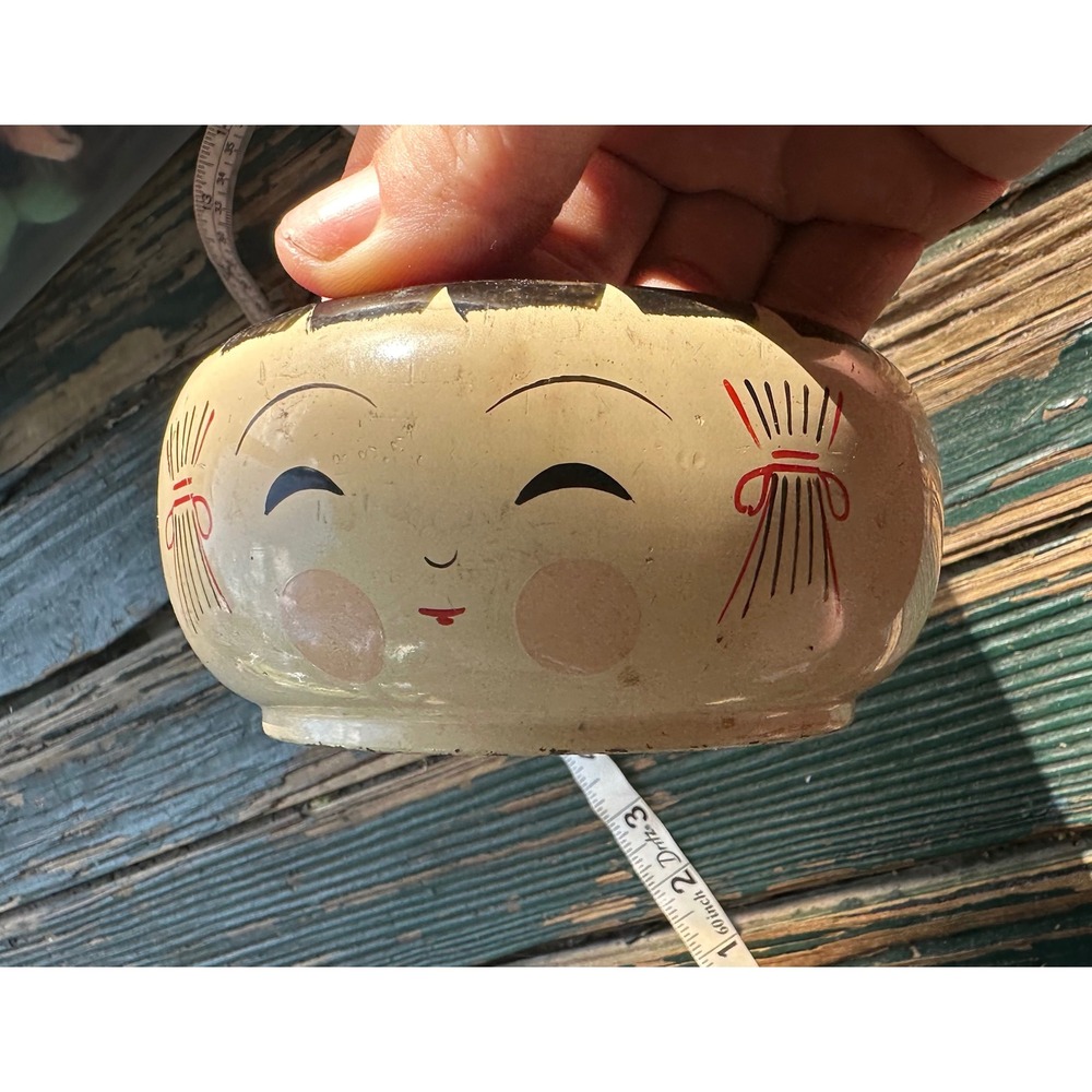 Vintage Kokeshi Doll Face Ceramic Bowl Hand Painted Mid Century Japanese Decor